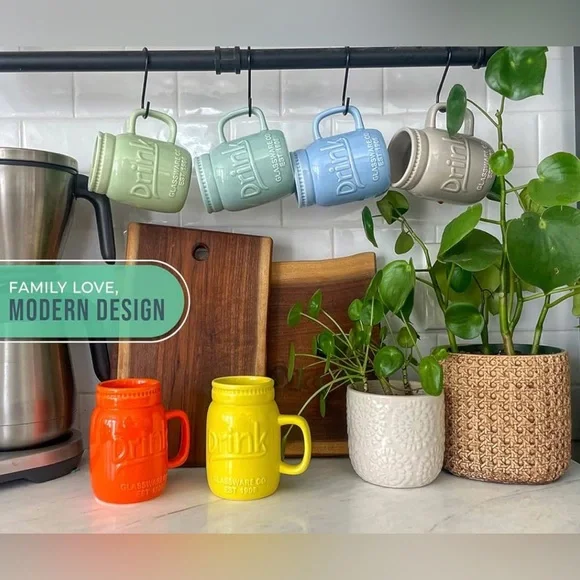 Set of 6 Mason Jar Mug 15Oz Ceramic Microwave safe Party Farmhouse Decor Vintage - Picture 4 of 5